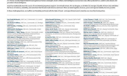 Original: Open Letter from Retired U.S. Military Leaders in Support of Israel